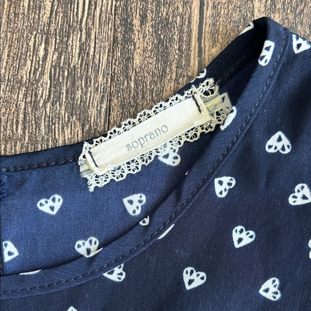 Soprano Navy Heart Pattern Kids Dress - Picture 2 of 5
